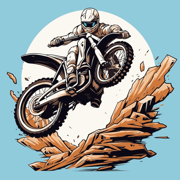 Vetor piloto de motocross na estrada ilustração vetorial em estilo retro