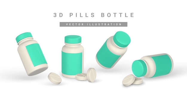 Vetor pílulas 3d e caixa de remédios medicina e cápsula de drogas suplementos médicos ilustração vetorial
