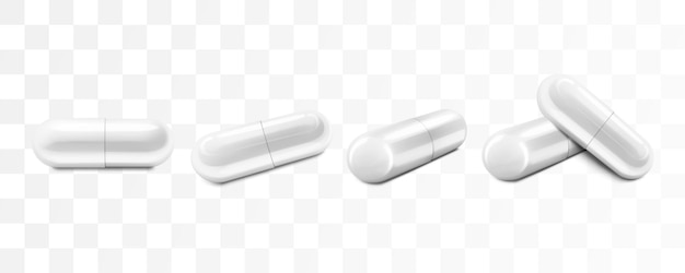 Pílulas ou cápsulas médicas brancas isoladas em fundo transparente