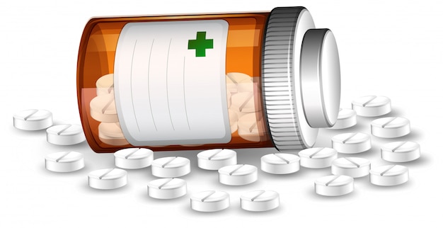 Vetor pílulas recipiente e medicene