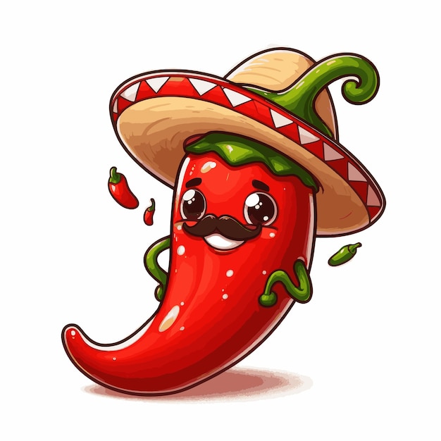 Pimenta vermelha mexicana com ilustração vetorial de chapéu de sombrero