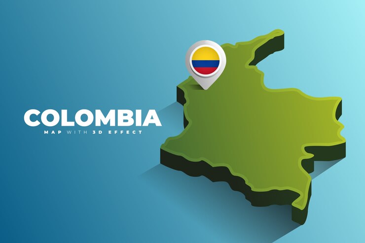 Vetor pin de localização no mapa da colômbia