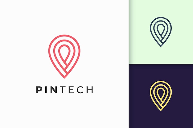 Pin logotipo ou marcador em linha simples e forma moderna representam tecnologia