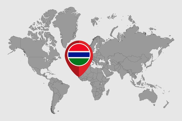 Pin mapa com bandeira da gâmbia no mapa do mundo ilustração vetorial