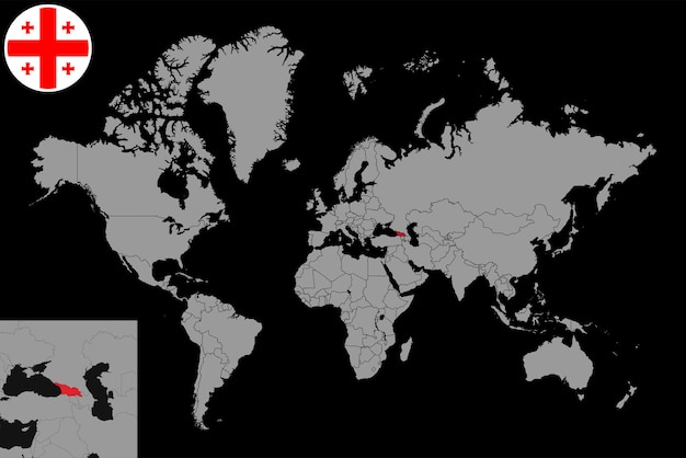 Pin mapa com bandeira da Geórgia no mapa do mundo ilustração vetorial