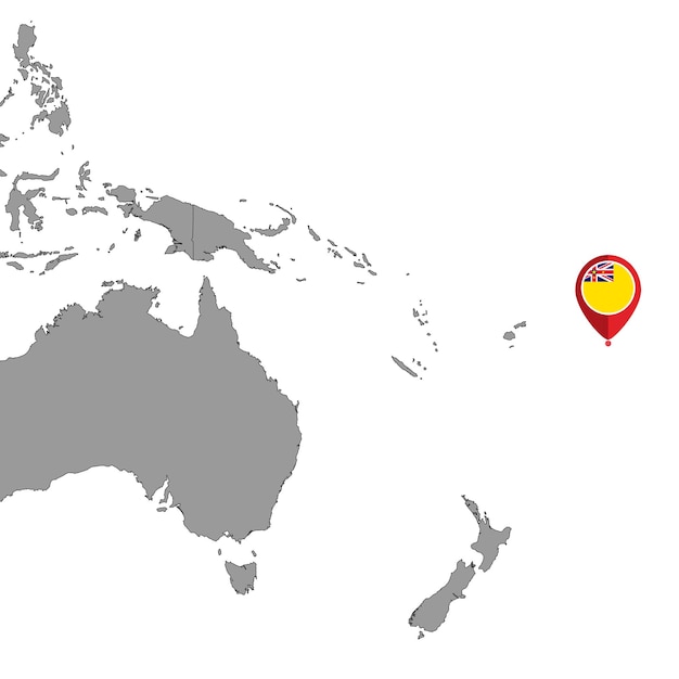 Vetor pin mapa com bandeira de niue no mapa do mundo ilustração vetorial