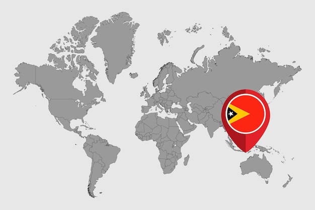 Pin mapa com bandeira de Timor Leste no mapa do mundo ilustração vetorial