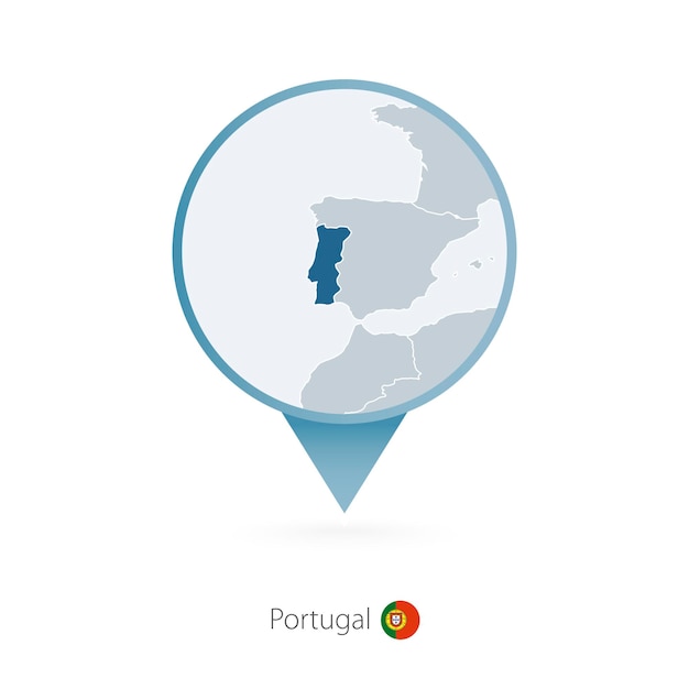 Pin mapa com mapa detalhado de portugal e países vizinhos