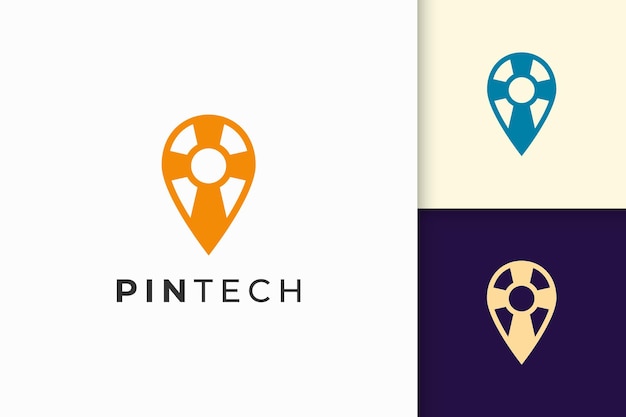 Pin ou aponte o logotipo em linha simples e formato moderno para empresa de tecnologia