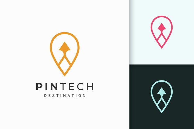 Pin ou aponte o logotipo em linha simples e formato moderno para empresa de tecnologia