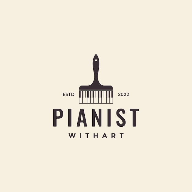 Pincel com vetor de design de logotipo de música de piano