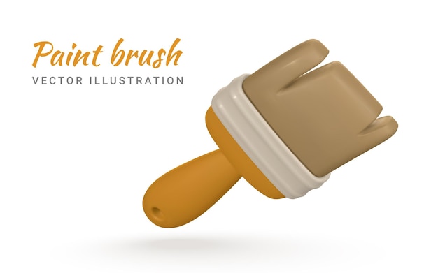 Pincel de pintura realista 3D em ilustração vetorial de estilo cartoon