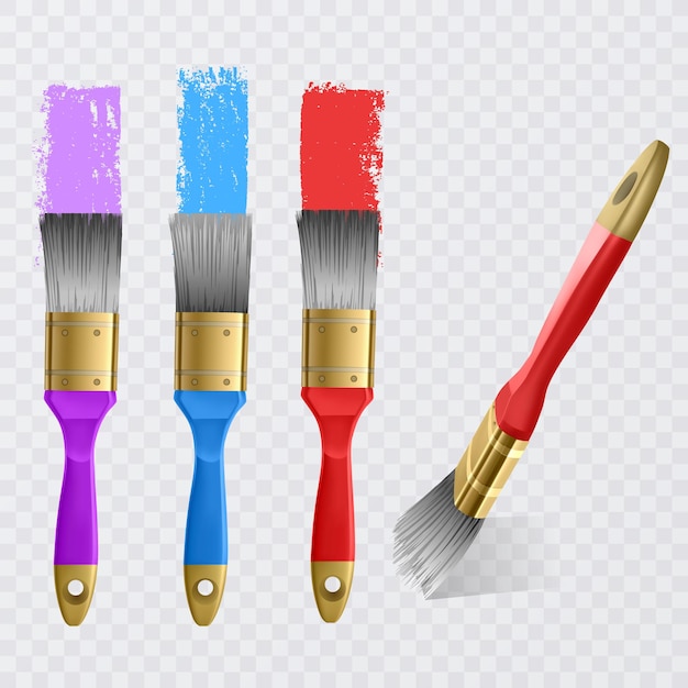 Pincel em fundo branco Modelos realistas de pincéis para pintura isolada em branco