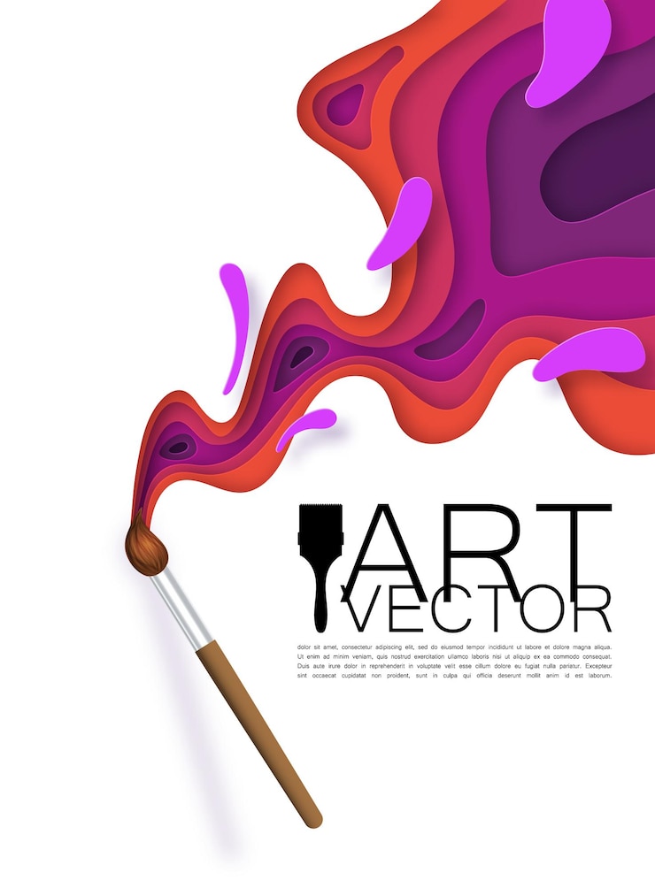 Vetor pincel realista, artista. manchas de tinta de cores diferentes, em estilo de papel, recortadas. com sombra. fundo elegante para promoção do tema da arte.