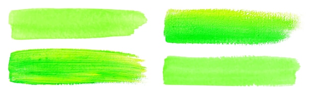 Pinceladas de aquarela verde Textura da tela Pincel Conjunto de manchas de acrílico Ilustração vetorial