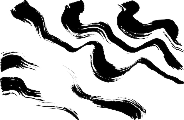 Pinceladas de tinta grunge pinceladas de vetor preto à mão livre desenhadas à mão manchas de onda de pincel seco