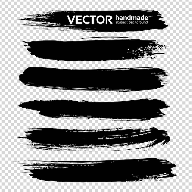 Pinceladas longas e grossas abstratas de tinta preta em fundo transparente de imitação