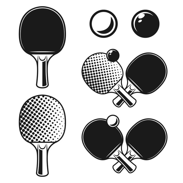 Ping pong, tênis de mesa conjunto de objetos monocromáticos vetoriais ou elementos de design isolados no fundo branco