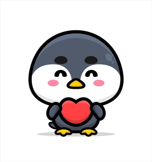 Pinguim bonito dos desenhos animados segurando o amor