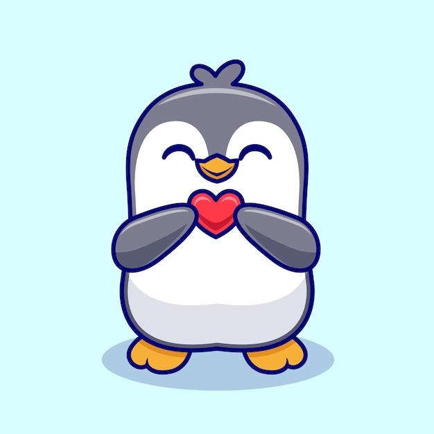 Pinguim bonito segurando coração de amor Ícone vetorial de desenho animado Ilustração Ícone de natureza animal Isolado plano
