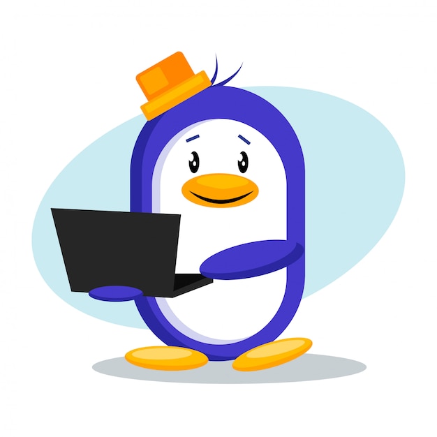 Pinguim com design de vetor de laptop