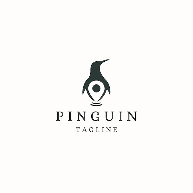 Pinguim com mapa de pinos localização logotipo ícone design modelo plana vetor