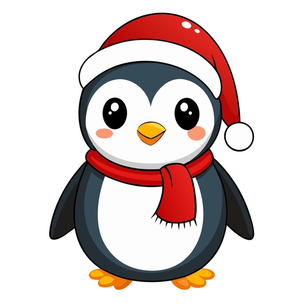 Pinguim de Natal bonito Ilustração de desenho animado vetorial de Natal feliz