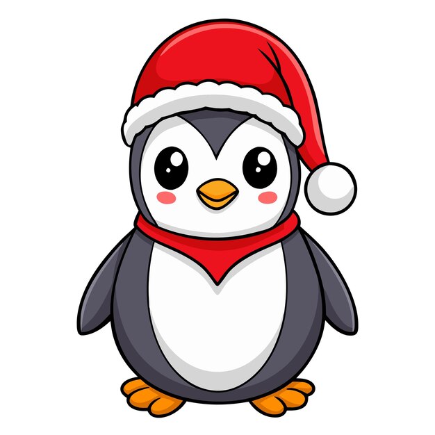 Pinguim de Natal bonito Ilustração de desenho animado vetorial de Natal feliz