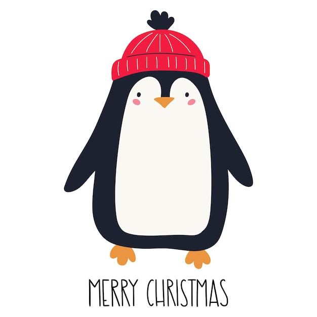 Pinguim de natal fofo e personagens de natal com letras à mão