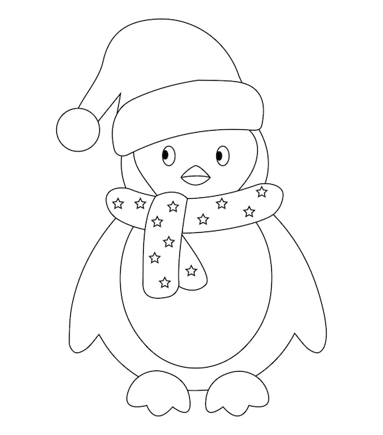 Vetor pinguim de natal ilustração de página para colorir