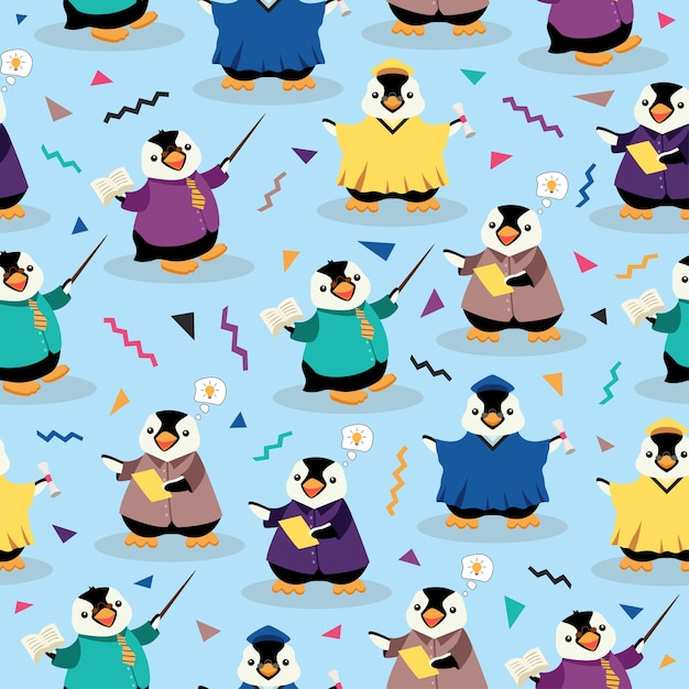 Pinguim educação cute cartoon seamless pattern