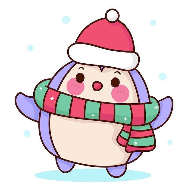 Pinguim fofo com chapéu de papai noel desenho animado de natal kawaii