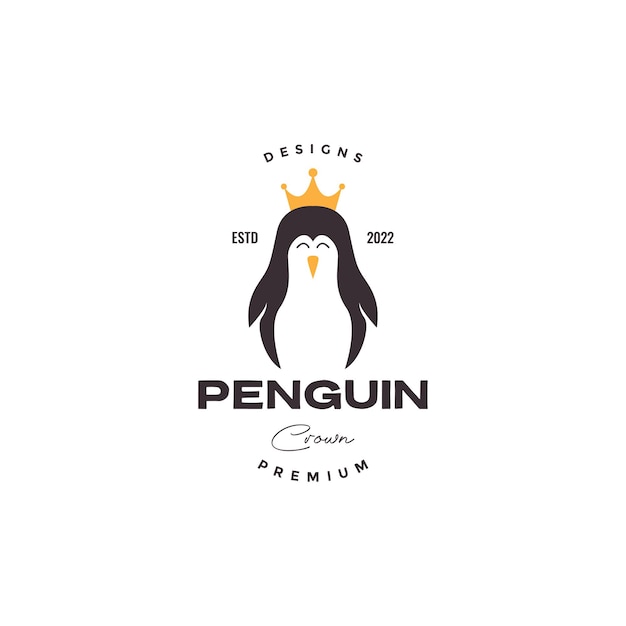 Pinguim fofo com design de logotipo de coroa