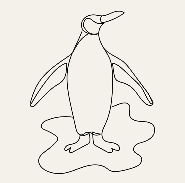 Pinguim line art, design minimalista, desenho animal contorno, esboço simples, ilustração vetorial