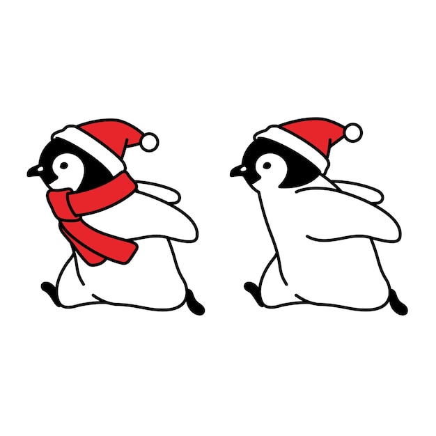 Pinguim natal chapéu de papai noel em execução personagem de desenho animado