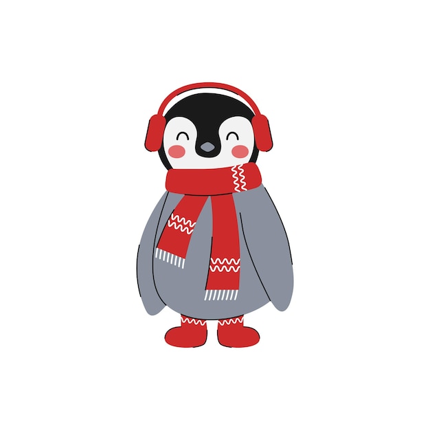 Pinguins bonitinhos em roupas de inverno, isolados no fundo branco. animais de natal e ano novo