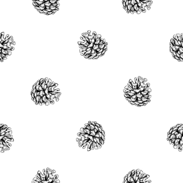 Pinheiro, abeto, cedro, abeto e maçã Vector padrão sem costura desenhado à mão com tinta de coníferas
