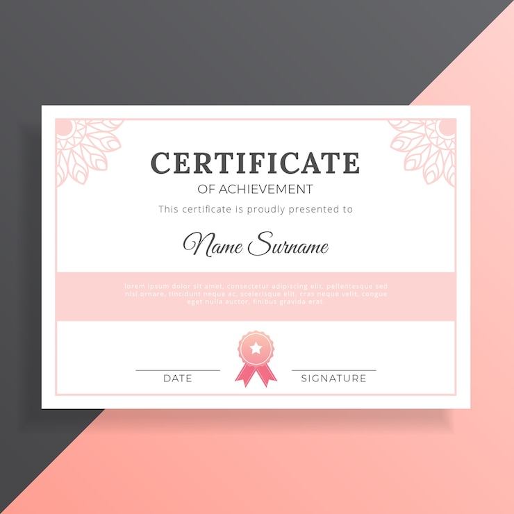 Vetor pink feminine certificate template design