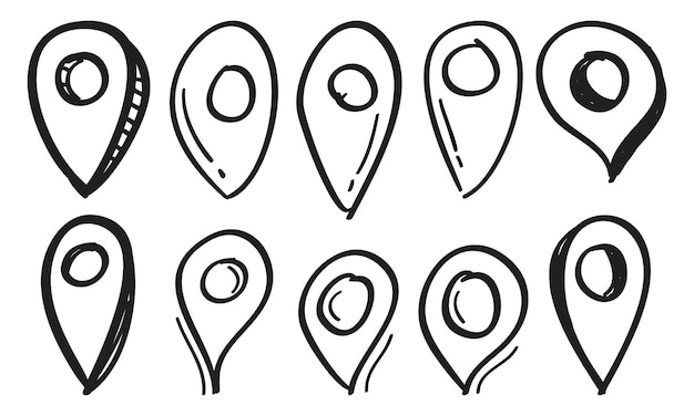 Pinos de mapa desenhados à mão assinam ícone de localização