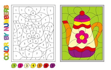 Colorir por números. jogo de puzzle para a educação infantil. números e  cores para desenhar e aprender matemática. flores de vetor