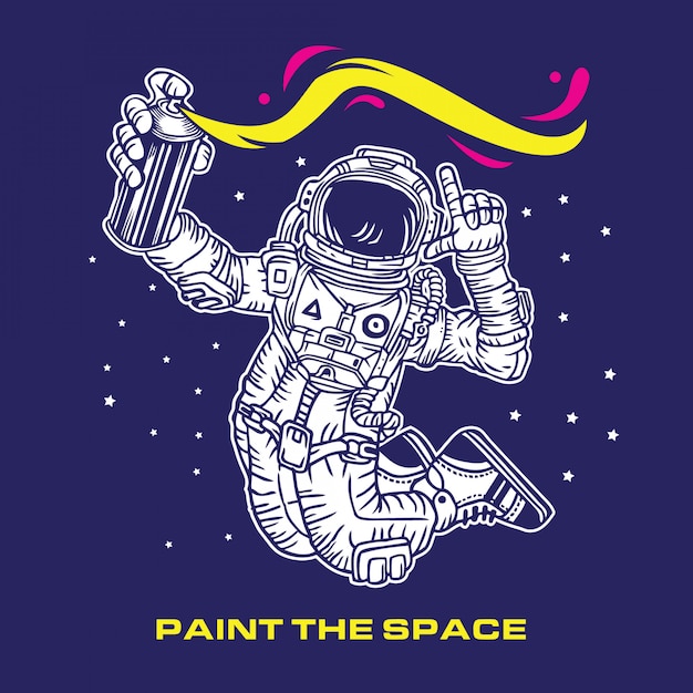 Vetor pintar o espaço astronauta graffiti