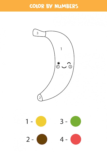 Pinte a banana kawaii bonita por números. jogo educativo de matemática para crianças. página para colorir engraçada. página de atividades para crianças em idade pré-escolar.