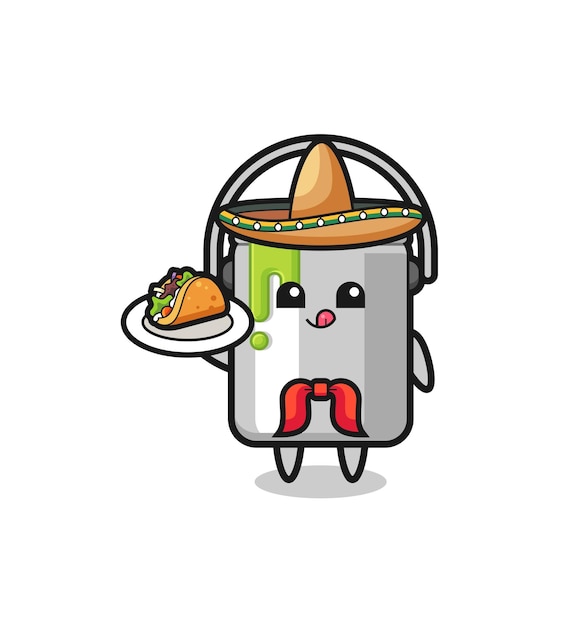 Vetor pinte a mascote do chef mexicano de lata segurando um taco