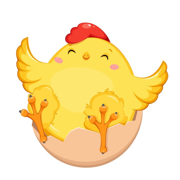 Pintinho bonitinho sentado na casca de ovo feliz páscoa galinha engraçada