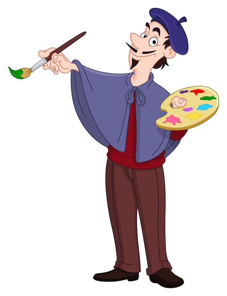 Vetor pintor artista masculino pintando e olhando para o espectador