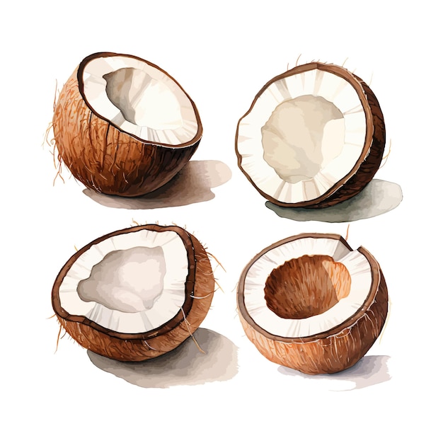 pintura a aquarela de coco quatro coleção