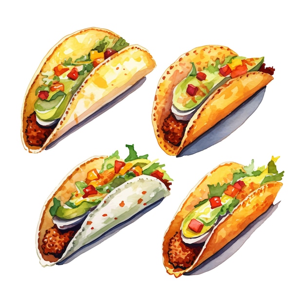 pintura a aquarela de taco quatro coleção isolado