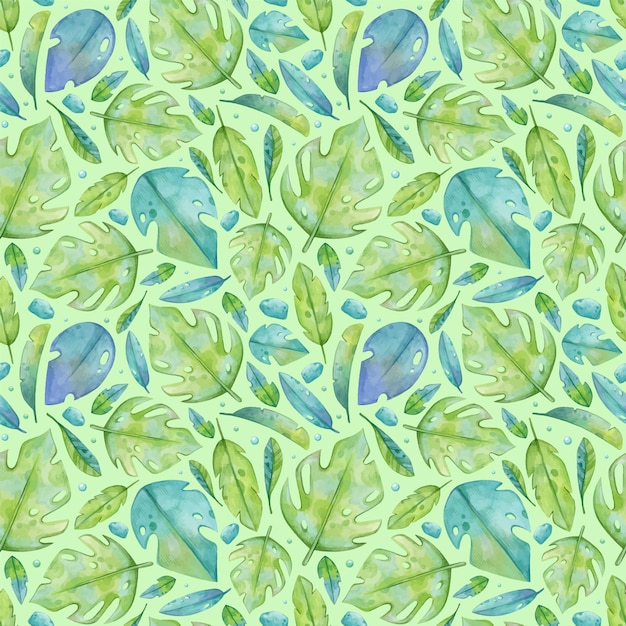 Pintura a aquarela padrão sem costura Monstera botânica folhas plantas Ilustração em fundo verde