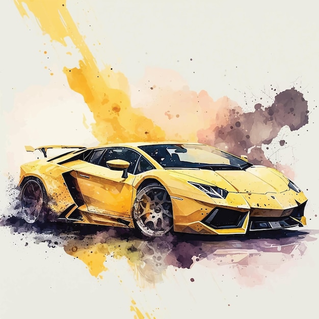 Pintura aquarela de carro esporte