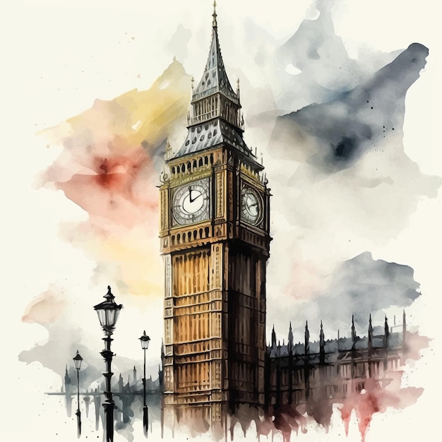 Pintura aquarela do Big Ben Londres